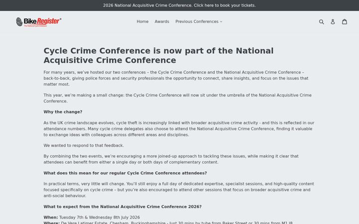 Screenshot of cyclecrimeconference.com