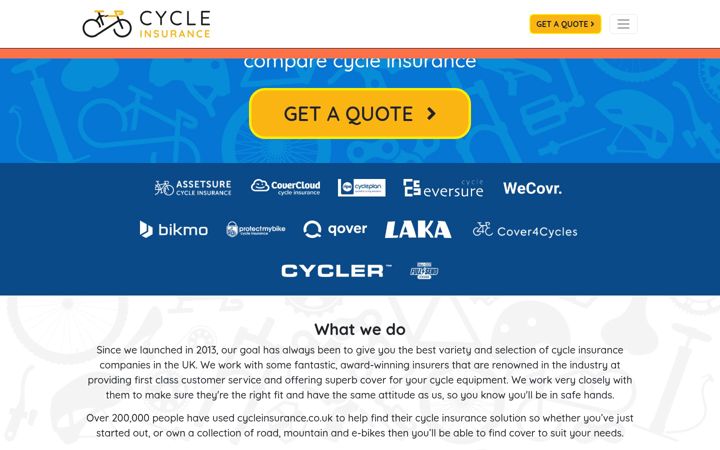 Screenshot of cycleinsurance.co.uk