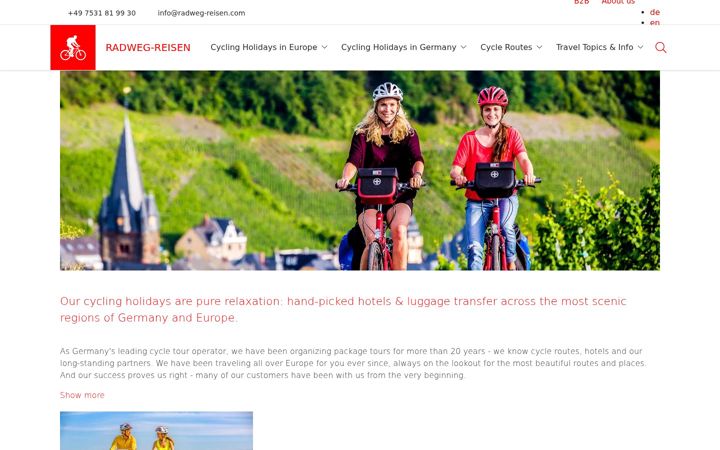 Screenshot of cycling-holiday.com