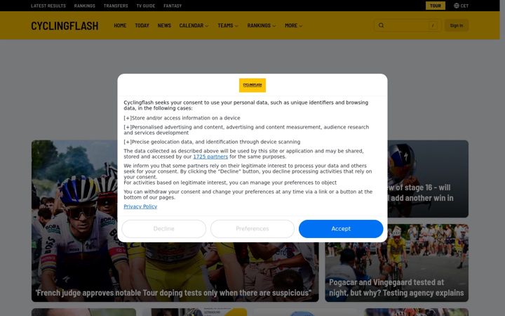 Screenshot of cyclingflash.com
