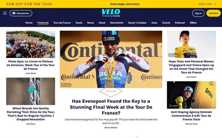 Screenshot of cyclingtips.com