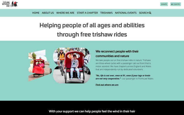 Screenshot of cyclingwithoutage.org.uk