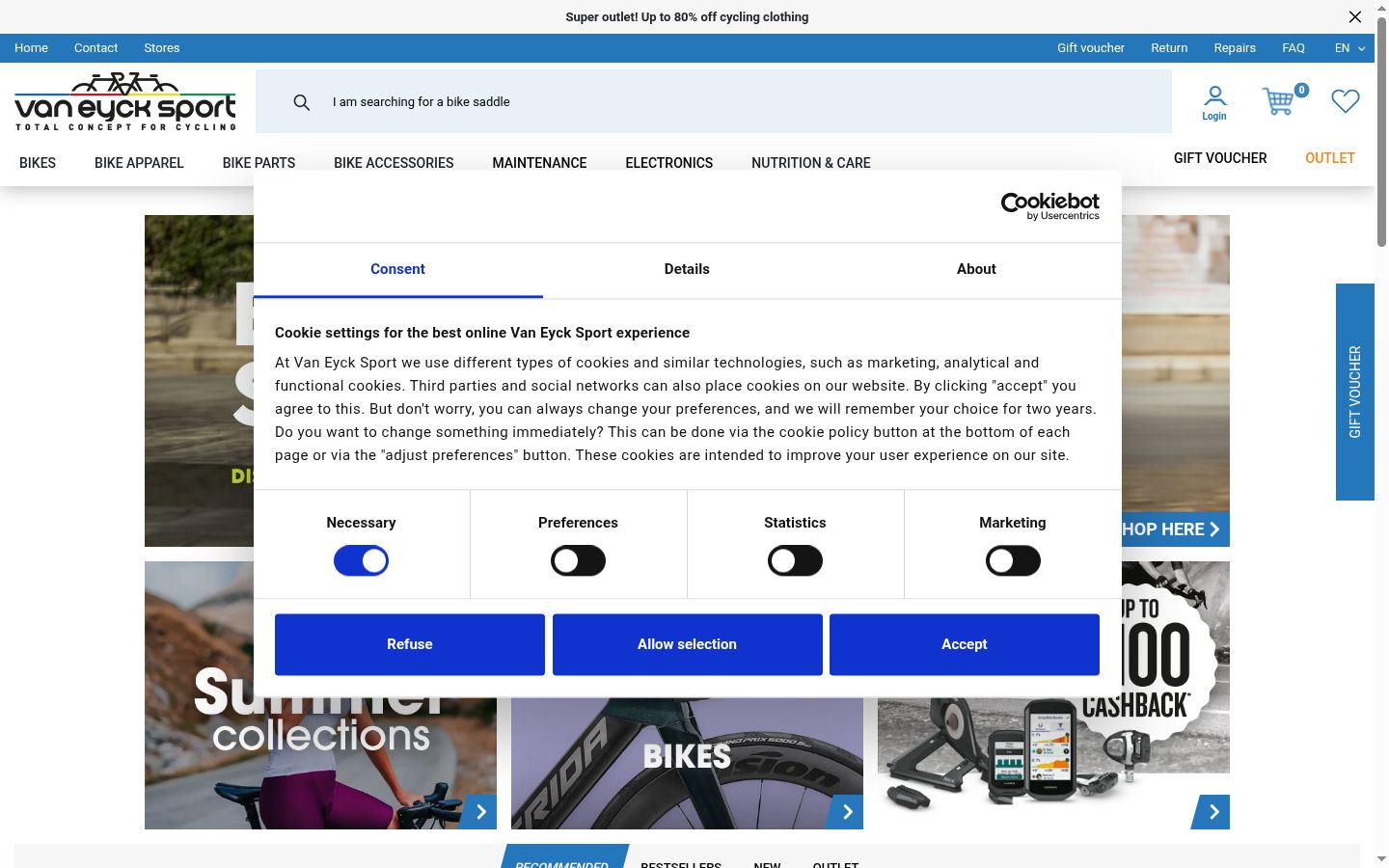 Screenshot del banner di consenso mostrato prima di qualsiasi interazione