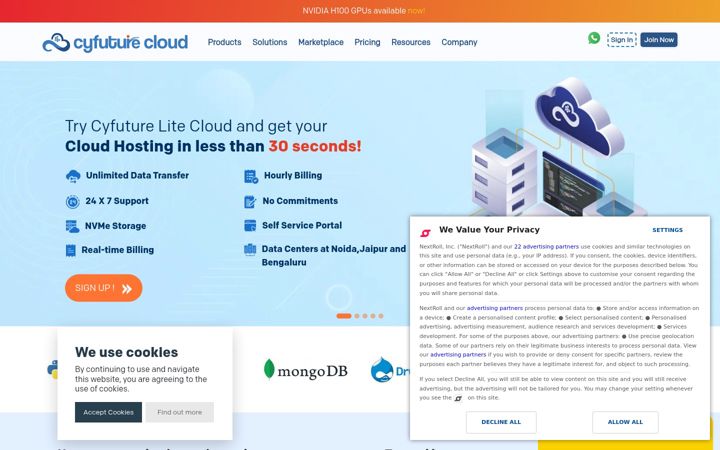 Ekrano kopija cyfuture.cloud