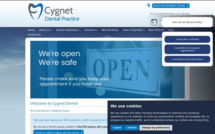 Screenshot of cygnetessexdental.co.uk