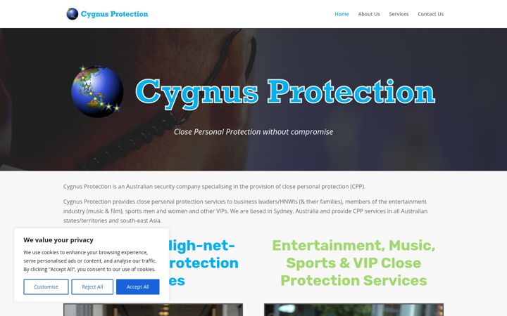 Posnetek zaslona cygnusprotection.com.au