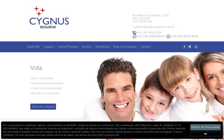 Screenshot stránky cygnusseguros.com.br