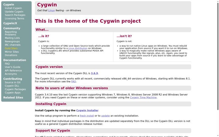 Screenshot di cygwin.com