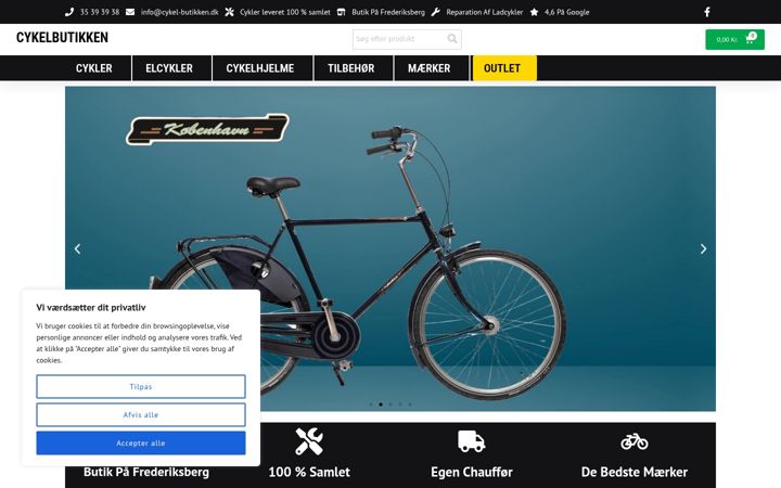 Skærmbillede af cykel-butikken.dk