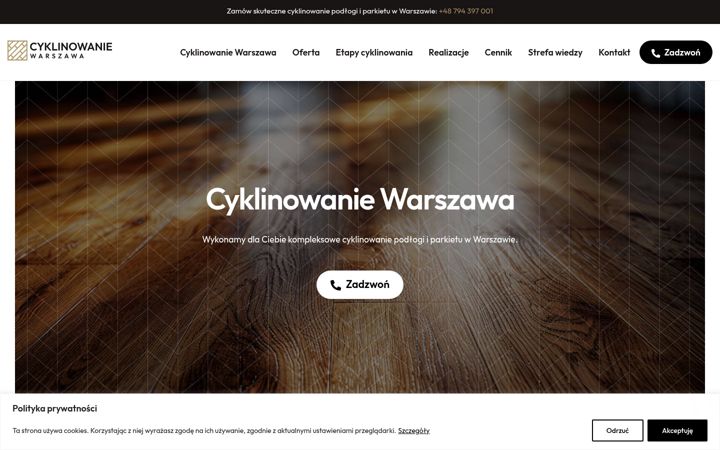 Screenshot of cyklinowanie-warszawa.com