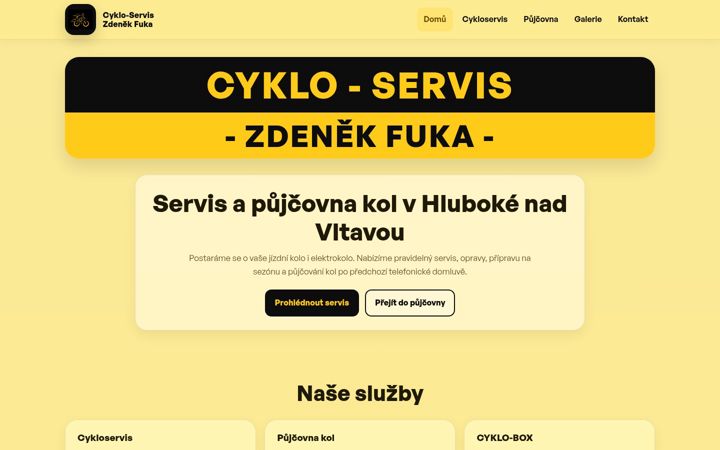 Screenshot stránky cykloservishluboka.cz