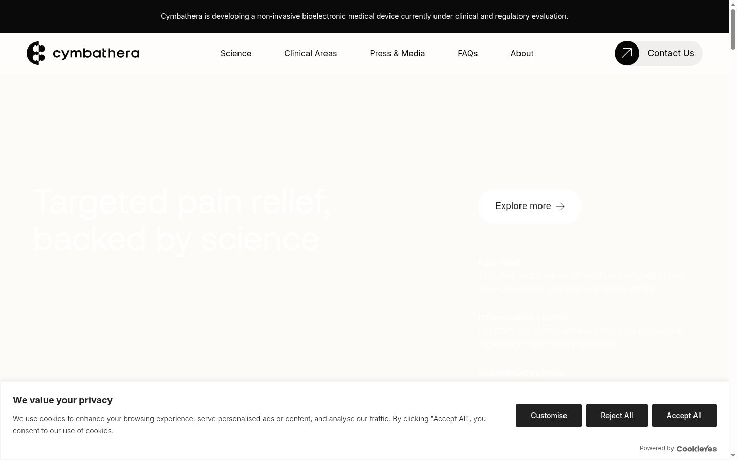 Captura de ecrã do banner de consentimento apresentado antes de qualquer interação
