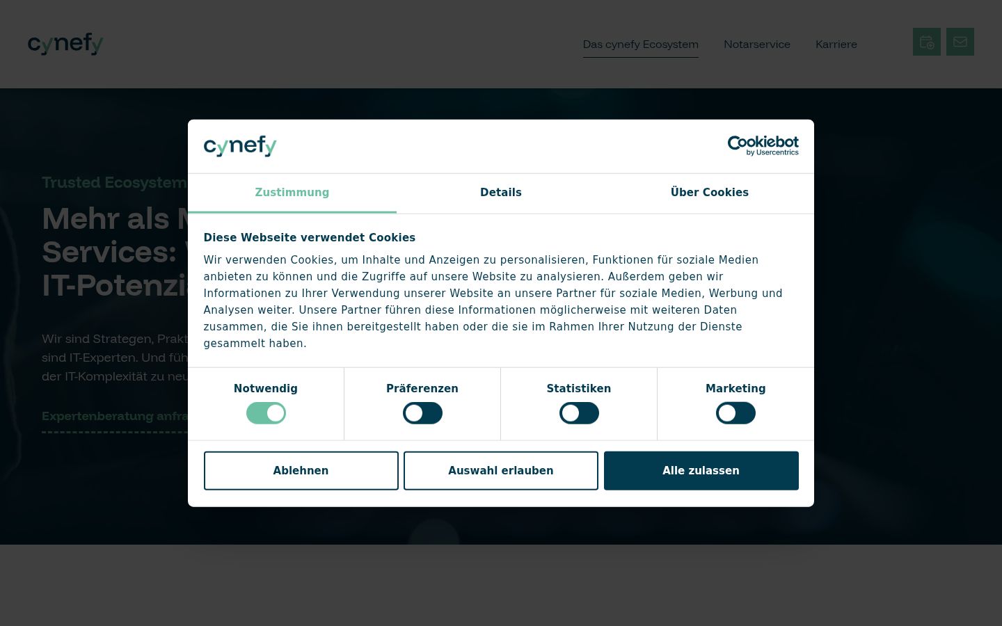 Screenshot del banner di consenso mostrato prima di qualsiasi interazione