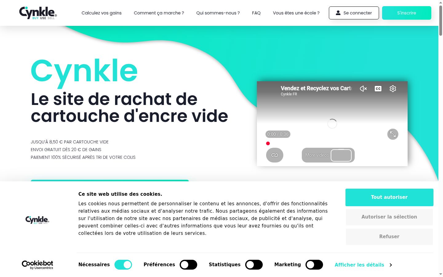 Capture d'écran de la bannière de consentement affichée avant toute interaction