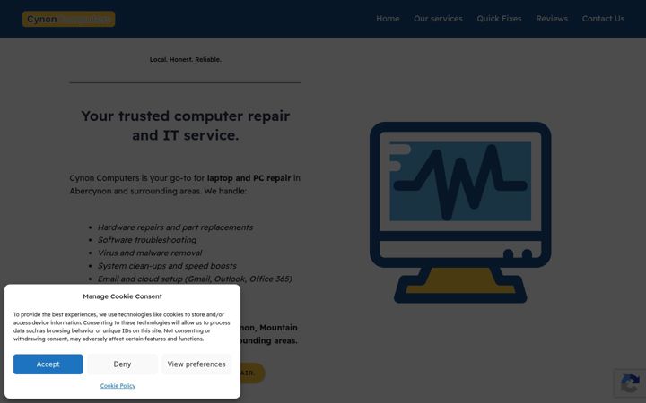 Screenshot of cynoncomputers.co.uk