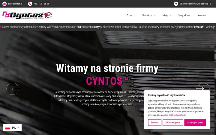 Zrzut ekranu cyntos.pl