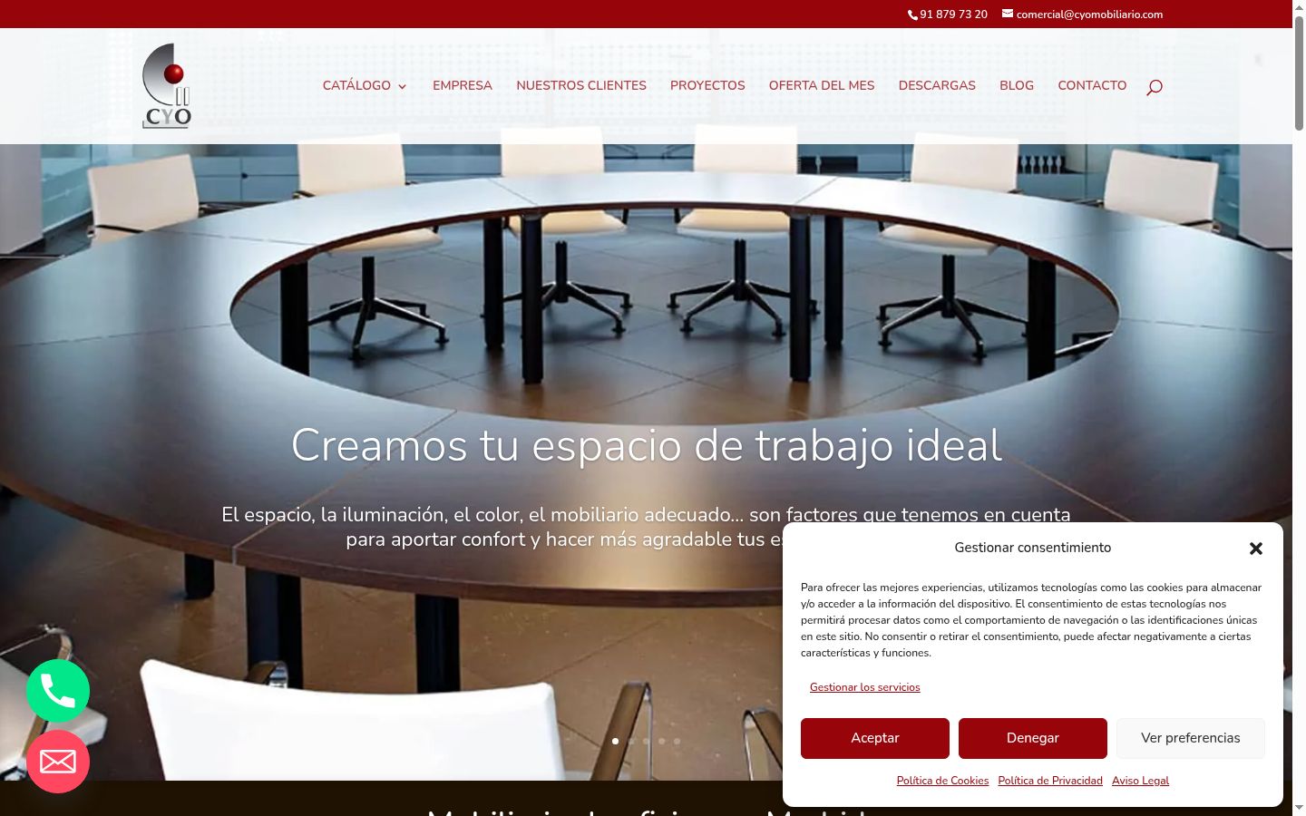 Captura de pantalla del banner de consentimiento mostrado antes de cualquier interacción