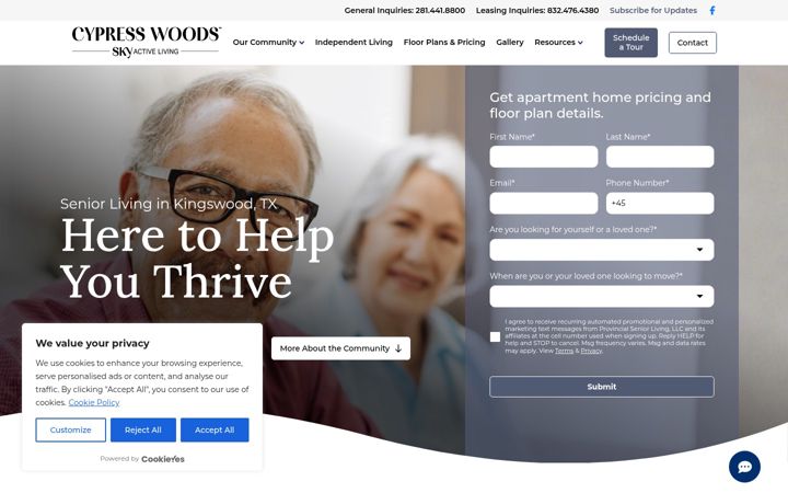 Screenshot of cypresswoodsseniorliving.com