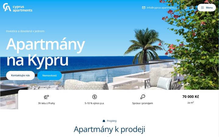 Screenshot stránky cyprus-apartments.cz