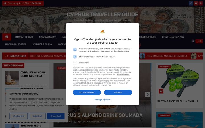 Screenshot of cyprustravellerguide.com