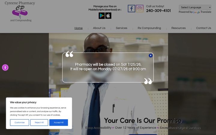 Screenshot of cyreenepharmacymd.com