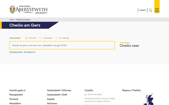 Screenshot of cyrsiau.aber.ac.uk