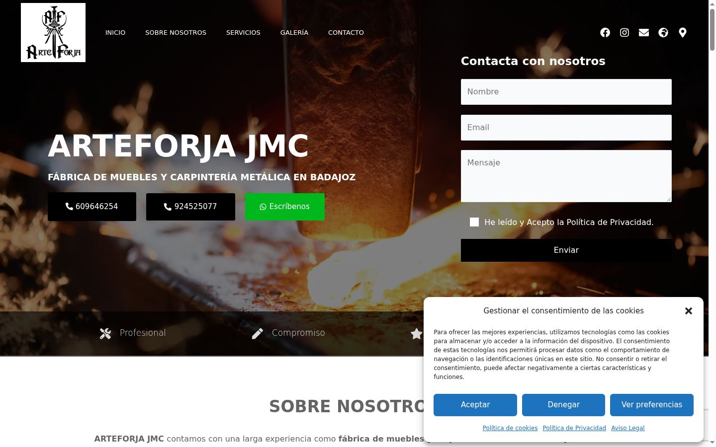 Captura de pantalla del banner de consentimiento mostrado antes de cualquier interacción