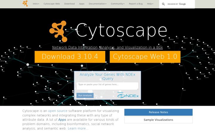 Screenshot of cytoscape.org