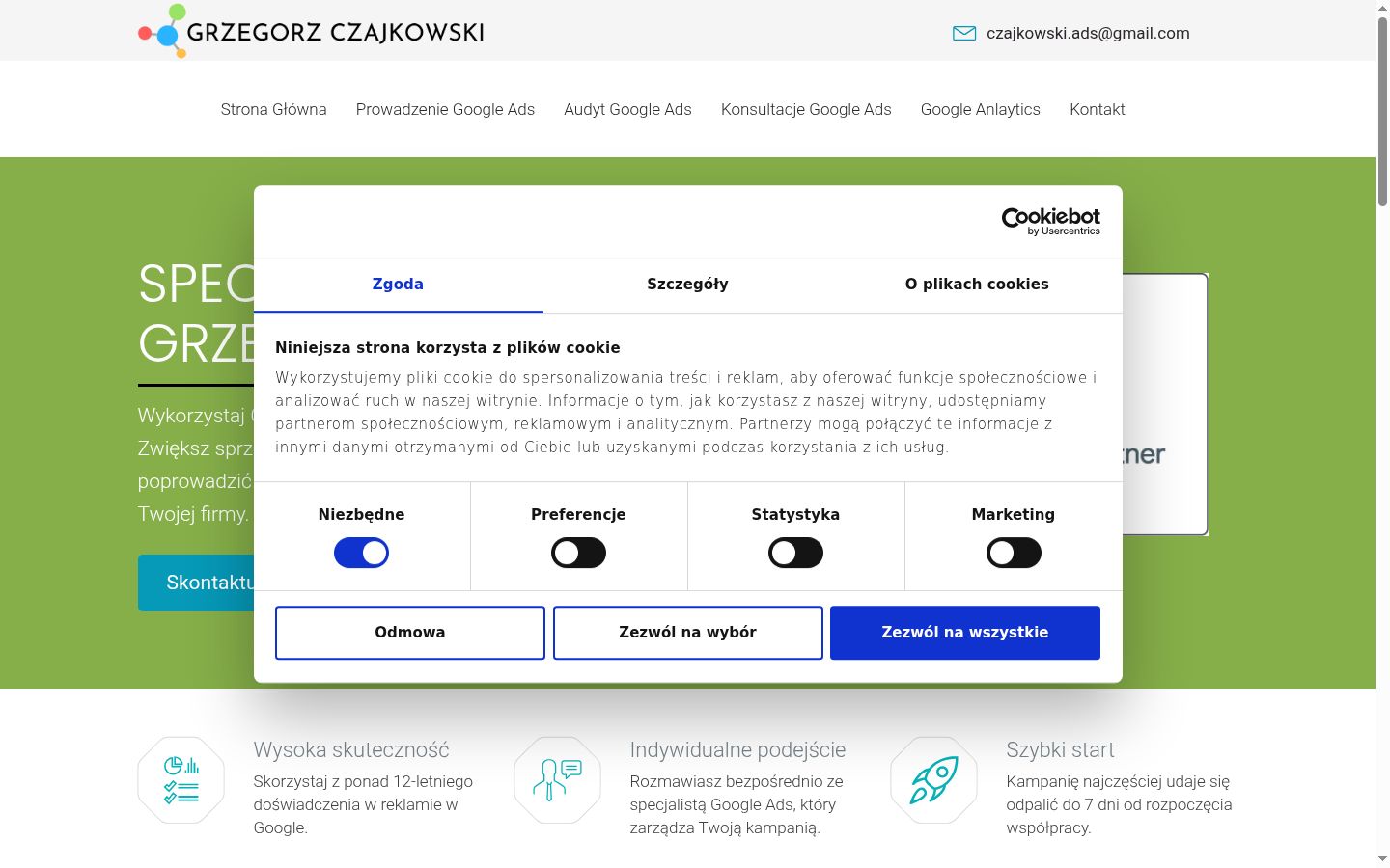 Captura de ecrã do banner de consentimento apresentado antes de qualquer interação
