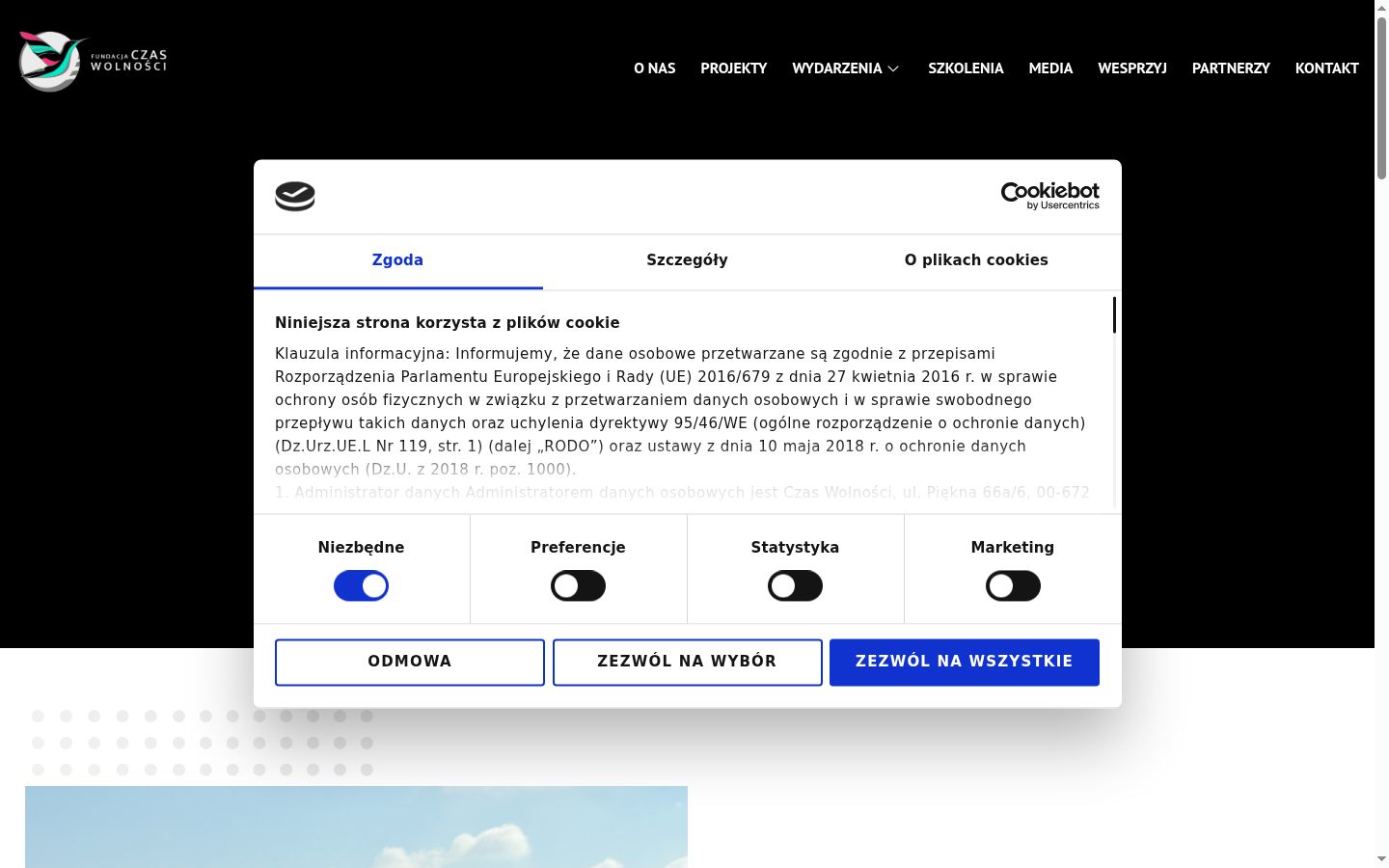 Zrzut ekranu banera zgody wyświetlanego przed jakąkolwiek interakcją