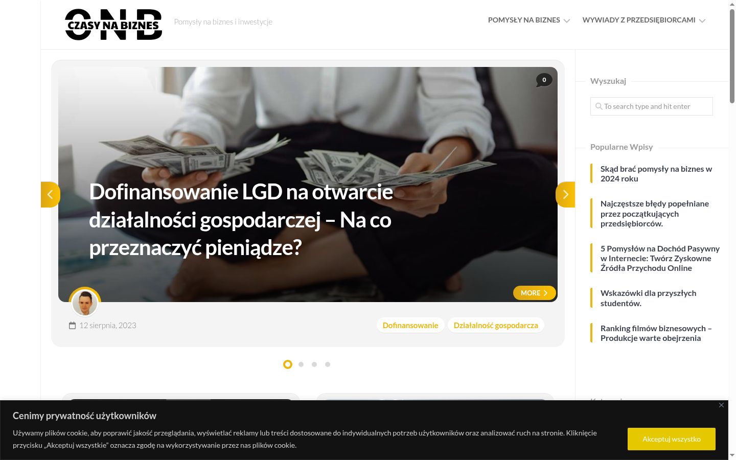 Captura de ecrã do banner de consentimento apresentado antes de qualquer interação
