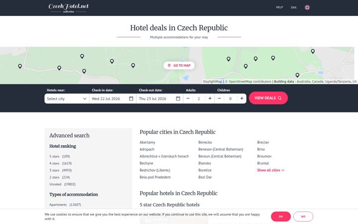Zrzut ekranu czechhotel.net