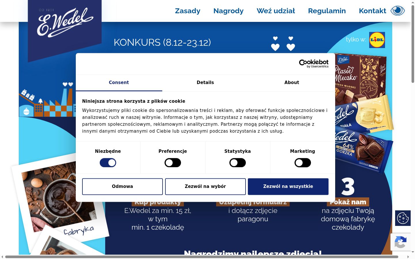 Zrzut ekranu banera zgody wyświetlanego przed jakąkolwiek interakcją