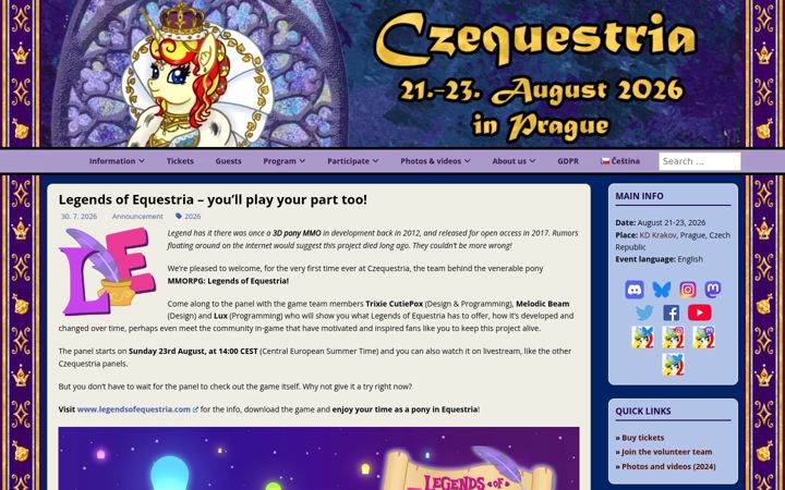 Екранна снимка на czequestria.cz