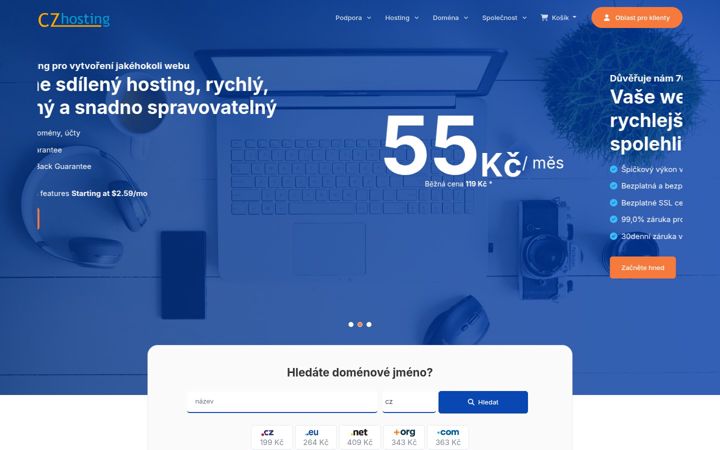 Екранна снимка на czhosting.cz