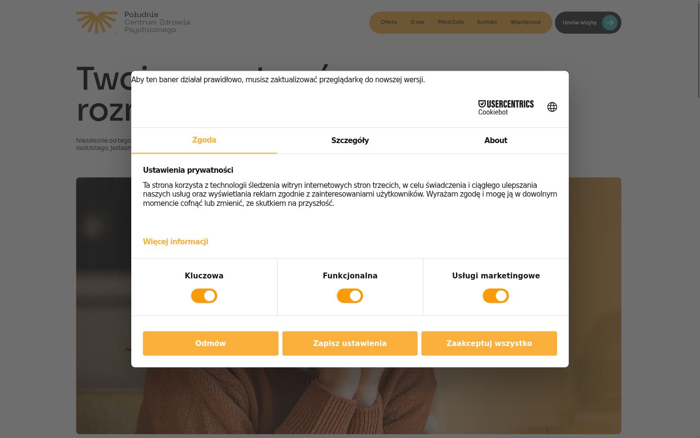 Snímek obrazovky baneru souhlasu zobrazeného před jakoukoli interakcí