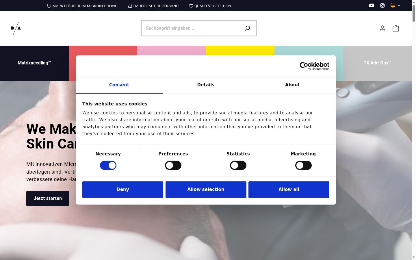 Screenshot of the consent banner shown before any interaction
