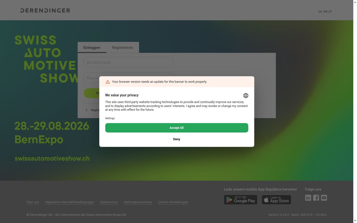 Screenshot del banner di consenso mostrato prima di qualsiasi interazione