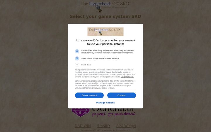 Screenshot of d20srd.org