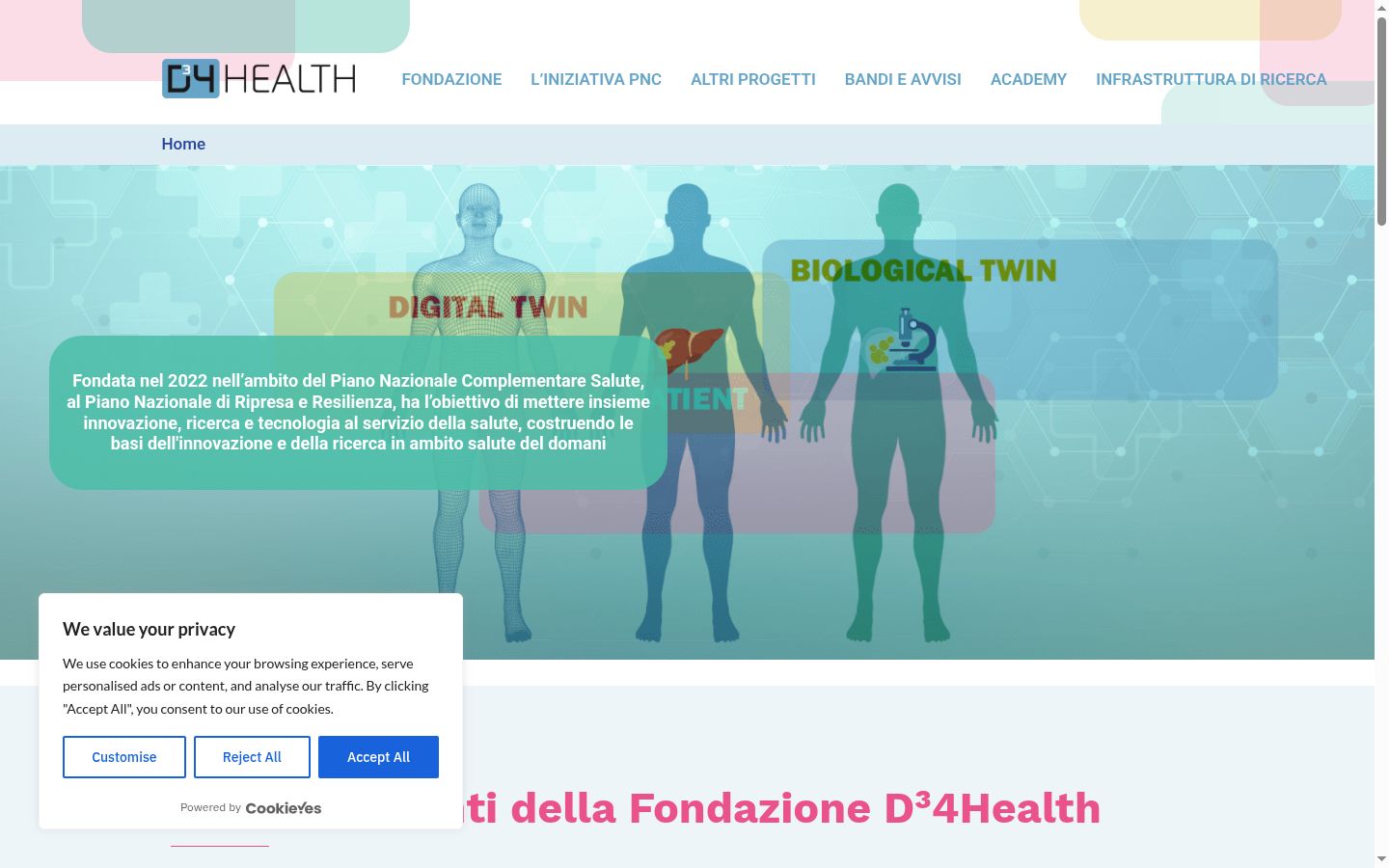 Screenshot del banner di consenso mostrato prima di qualsiasi interazione