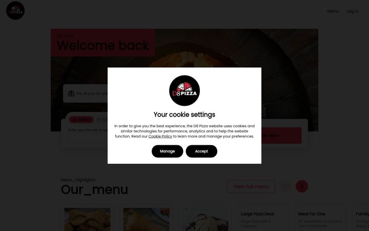 Screenshot van d8pizza.ie