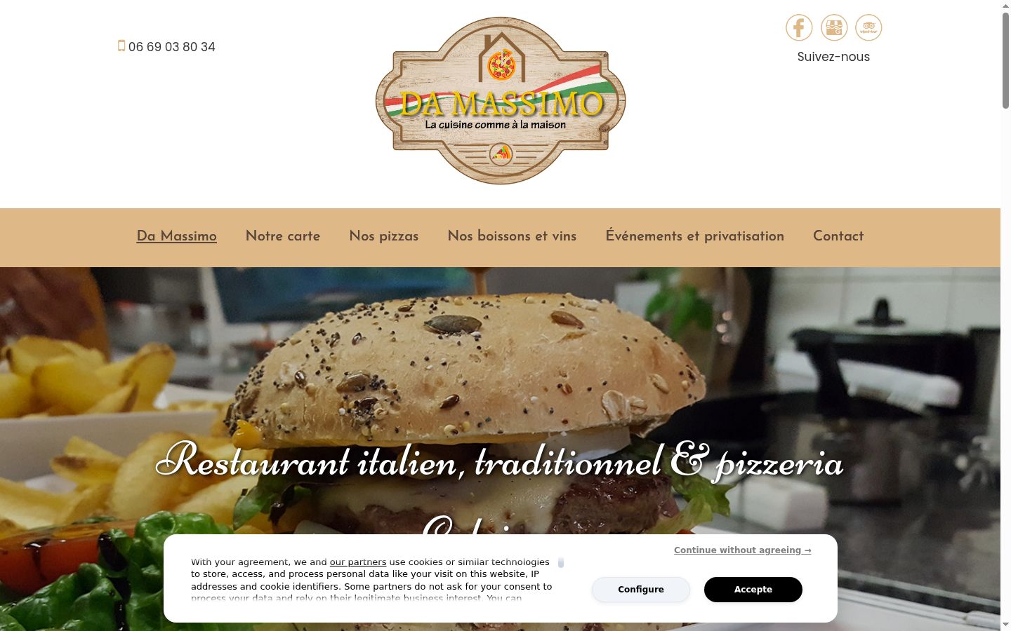 Screenshot del banner di consenso mostrato prima di qualsiasi interazione