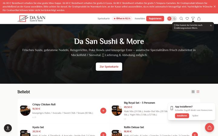 Captură de ecran a da-san-sushi.de