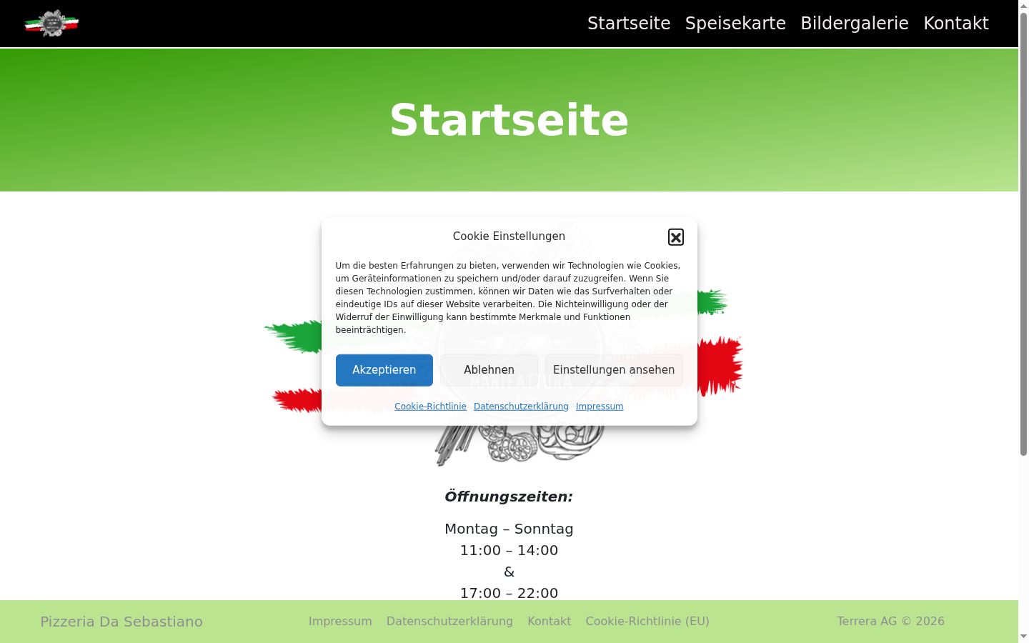 Screenshot des Einwilligungsbanners vor jeglicher Interaktion