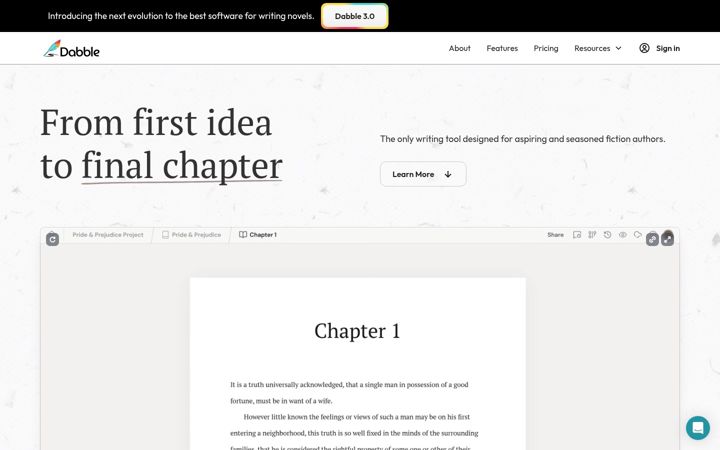Screenshot of dabblewriter.com
