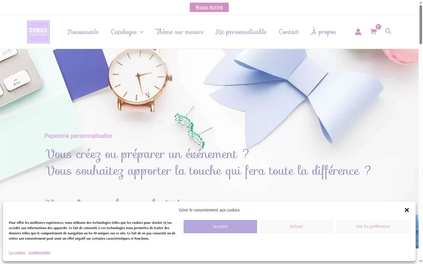 Capture d'écran de la bannière de consentement affichée avant toute interaction