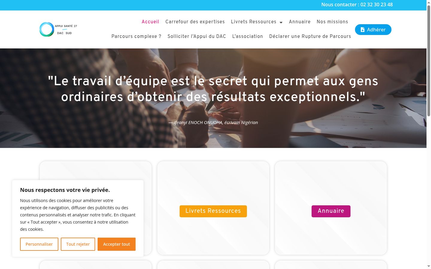 Capture d'écran de la bannière de consentement affichée avant toute interaction