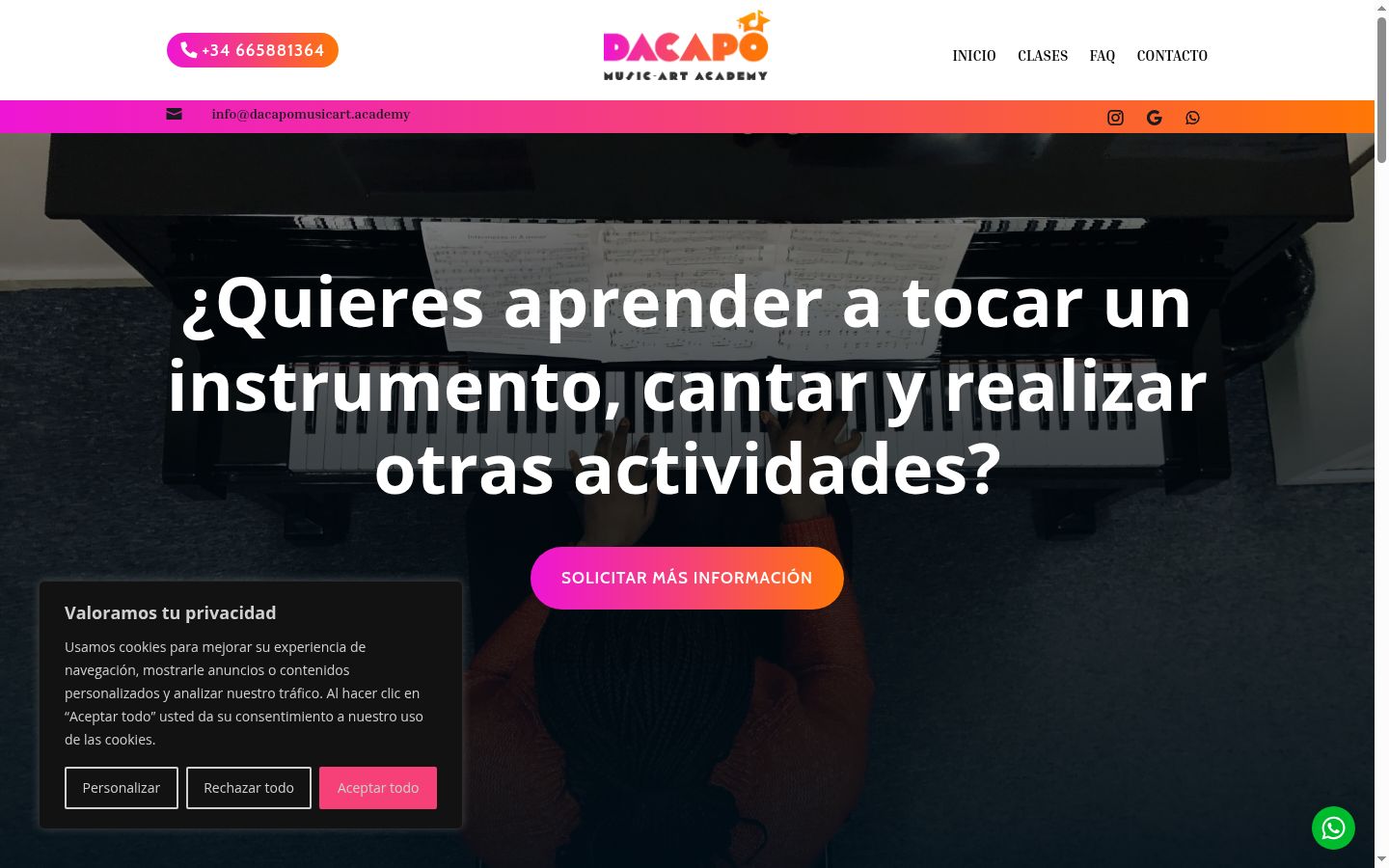 Captura de pantalla del banner de consentimiento mostrado antes de cualquier interacción