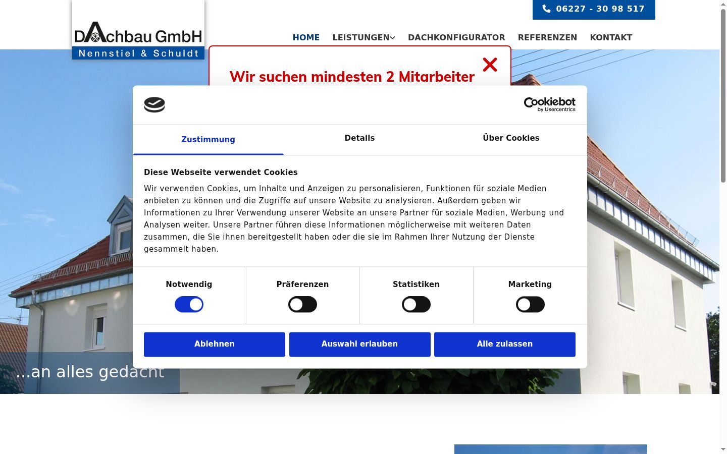 Screenshot des Einwilligungsbanners vor jeglicher Interaktion