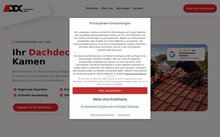 Ekraanipilt saidist dachdecker-kamen.de